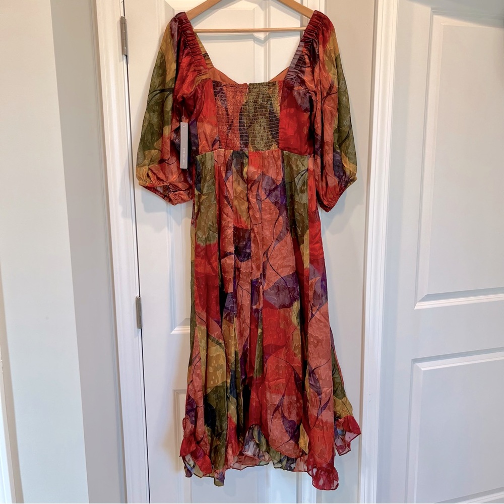 Anthropologie Hutch Printed Twist-Front Puff Sleeve Ruffle-Hem Dress - Picture 7 of 16